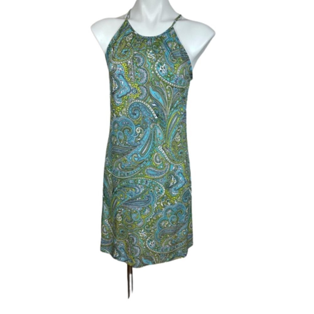 Michael Kors Paisley Halter Dress Blue Green Sleeveless Mini XS
